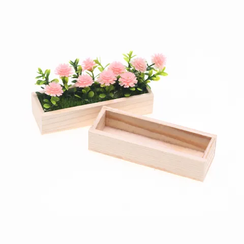 Dollhouse Miniature Potted Plant Simulation Flower Rectangular Wood Planter BJD Home Garden Micro Landscape Decor