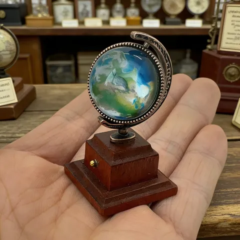 Dollhouse Miniature Globe Model Retro World Map Ornament Metal Wood Teaching Doll House Scene Prop