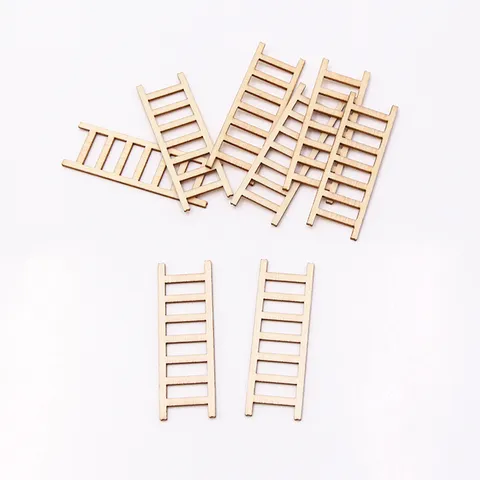 Miniature Wooden Ladder Dollhouse Furniture Miniature Garden Landscape Ornament DIY Craft Photography Prop