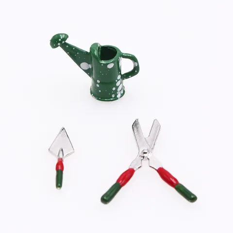 Set di Attrezzi da Giardinaggio in Miniatura per Casa delle Bambole Annaffiatoio in Metallo Pala Forbici