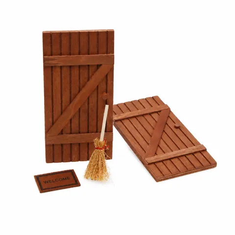 Miniature Wooden Coffee Door Dollhouse Accessories DIY Doll House Furniture Model Retro Home Decor Miniature Craft