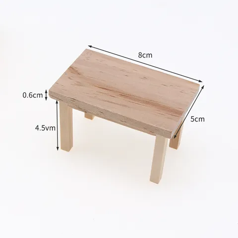 Dollhouse Miniature Wooden Long Table Micro Scene Photography Props Doll House Furniture Natural Wood Color