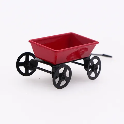 Miniature Red Iron Trolley Dollhouse Micro Landscape Photography Prop Doll Accessories Metal Cart Model