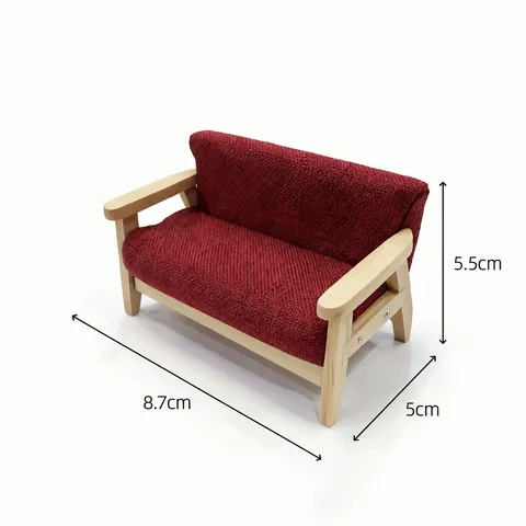 Dollhouse Miniature Wooden Double Sofa Model Micro Living Room Scene Doll House Furniture Accessory Toy Gift