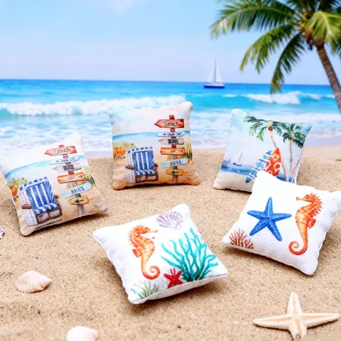 Maison de Poupées Miniature Été Océan Plage Oreiller Mini Tissu Canapé Coussin Maison Scène Décor Jouet