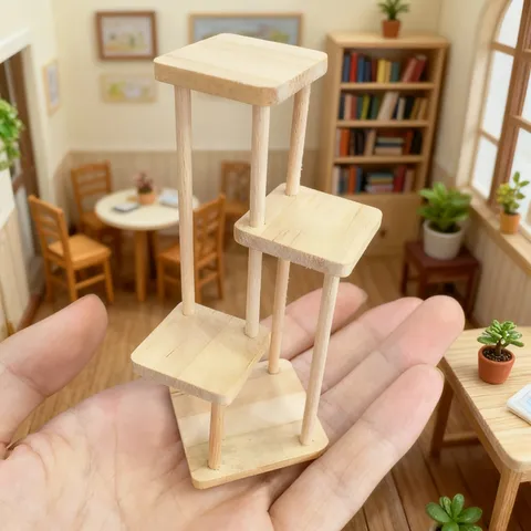 Support à Fleurs en Bois Miniature pour Maison de Poupée Étagère Multicouche Présentoir Modèle de Meuble de Salon
