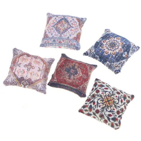Miniatuur Boheemse Stijl Poppenhuis Kussen Vintage Geometrische Print Micro Scène Bank Kussen Decoratief Speelgoed Accessoire