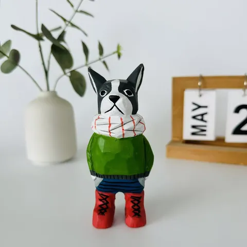 Handmade Wooden French Bulldog Ornament Creative Desktop Decor Animal Figurine Puppy Sculpture For Home Gift
