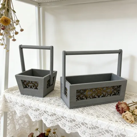 Miniature Maison de Poupée Bois Vintage Creux Pot de Fleurs Scène Pastorale Succulente Panier de Fleurs Accessoire