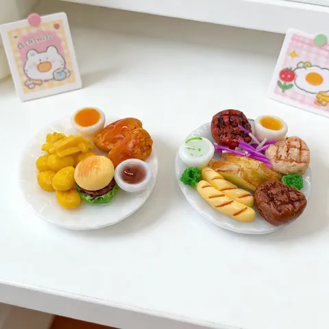 Dollhouse Miniature Simulation Steak Burger Food Dish Micro Food Scene Props Pretend Play Kitchen Accessories