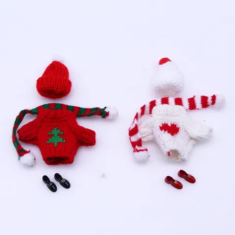 Mini Doll Knitted Clothes Matching Set Plush Doll Toy Doll Sweater Scarf Hat Shoes Outfit Accessories