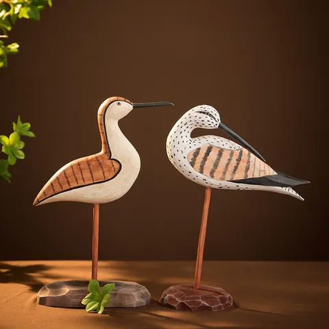 Handgefertigte Holz Wasservogel Figur Tisch Ornament Nordischer Stil Süße Tier Holzschnitzerei Heim Dekor Geschenk