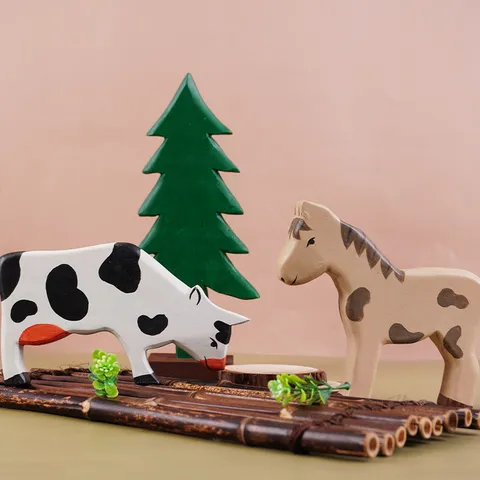 Massivholz Tier und Baum Figur Ornamente Handgemachte Holz Schnitzerei Schreibtisch Dekor Für Kinder Spielzeug