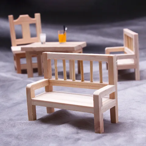 Puppenhaus Miniatur Holz Bank Miniatur Möbel Modell Zakka Stil Naturholz Rückenlehne Hocker für Mikro Landschaft Dekor