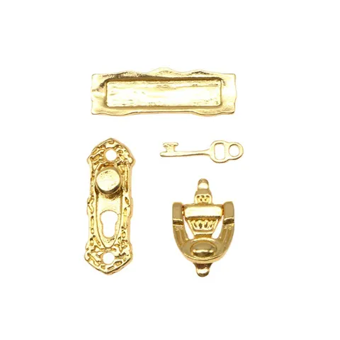 Poppenhuis Miniatuur Meubel Accessoires Retro Metalen Deurslot Brievenbus Sleutel Model Set