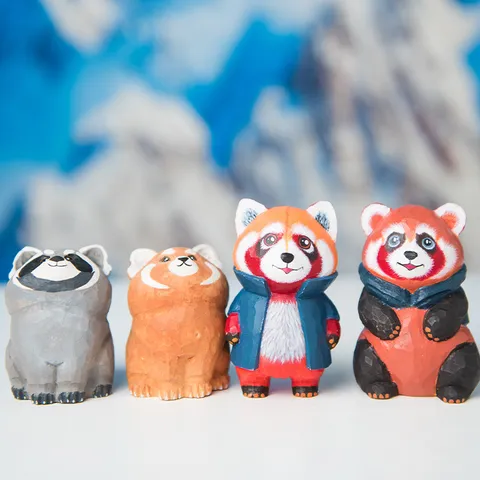 Handgemachte Holz Waschbär Roter Panda Figur Tisch Ornament Süße Tier Holzschnitzerei Handwerk Heim Büro Tisch Dekor