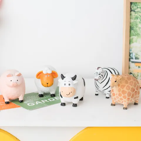 Wooden Animal Ornaments Cute Fat Style Hand Carved Desktop Decoration Creative Wooden Craft Animal Figurine Home Decor Gift