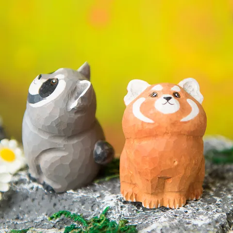 Handgemachte Holz Waschbär Roter Panda Figur Tisch Ornament Süße Tier Holzschnitzerei Handwerk Heim Büro Tisch Dekor