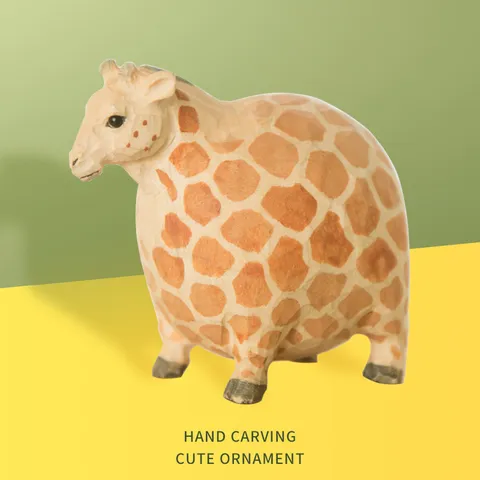 Wooden Animal Ornaments Cute Fat Style Hand Carved Desktop Decoration Creative Wooden Craft Animal Figurine Home Decor Gift