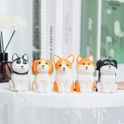 Handgemachte Hölzerne Cartoon Hund Figur Desktop Auto Ornament Süße Tier Holzschnitzerei Handwerk Heimdekoration Geschenk