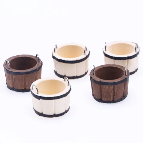 Dollhouse Miniature Wooden Bucket Model Micro Landscape Scene Accessory For BJD Toy Doll Photography Prop Decoration