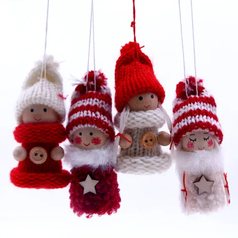 Ciondolo Bambola di Natale Statuetta in Miniatura di Legno Simpatico Cappello a Maglia Bambola Appendere Ornamenti Decorazioni per la Casa Forniture per Feste di Natale
