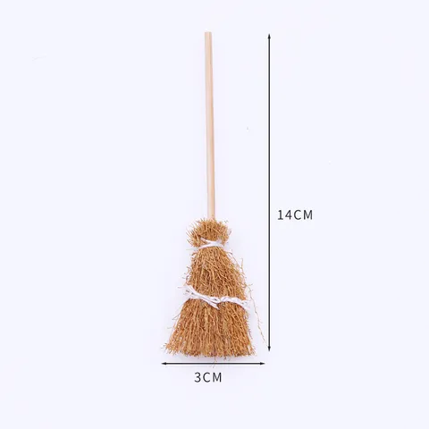 Miniature Dollhouse Broom Model Hand Woven Vintage Wooden Tiny Broom Toy Doll House Scene Decor Accessories