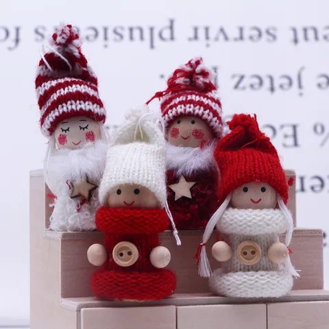 Ciondolo Bambola di Natale Statuetta in Miniatura di Legno Simpatico Cappello a Maglia Bambola Appendere Ornamenti Decorazioni per la Casa Forniture per Feste di Natale