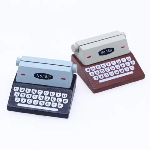 Dollhouse Miniature Wooden Retro Typewriter Model Micro Scene Furniture Desktop Ornament Doll House Decoration Toy