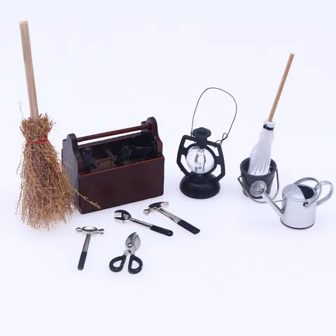 Dollhouse Miniature Wooden Tool Box Set Alloy Tool Model OB11 Dollhouse Scene Accessories Miniature Toy