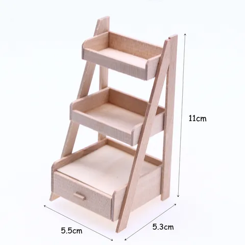 Miniatuur Houten Opbergrek Poppenhuis Tuin Ornament Meertraps Plantenstandaard Minimalistisch Desktop Houten Display Stand