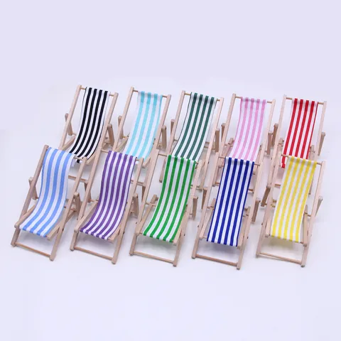 Dollhouse Miniature Wooden Beach Chair Model Micro Landscape Outdoor Lounge Chair Miniature Furniture Decor