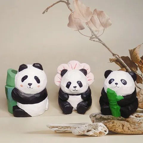 Süße Holz Panda Figur Tier Holzschnitzerei Ornament Miniatur Desktop Dekor Kreatives Handwerk Geschenk für Zuhause