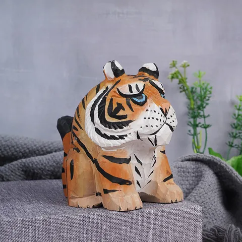 Handgemachte Massivholz Geschnitzte Tier Tiger Hund Ornament Kreative Desktop Auto Dekoration Handwerk Vatertagsgeschenk