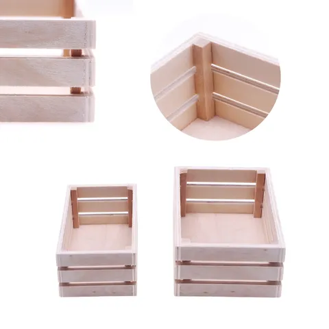 Modèle de Panier de Rangement en Bois Miniature pour Maison de Poupée Mini Supermarché Récipient de Nourriture Décoration