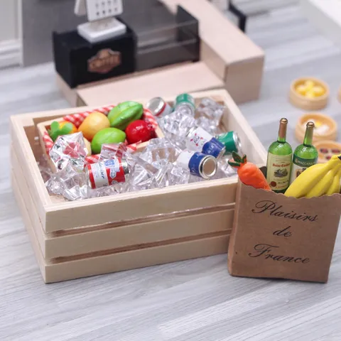 Modèle de Panier de Rangement en Bois Miniature pour Maison de Poupée Mini Supermarché Récipient de Nourriture Décoration