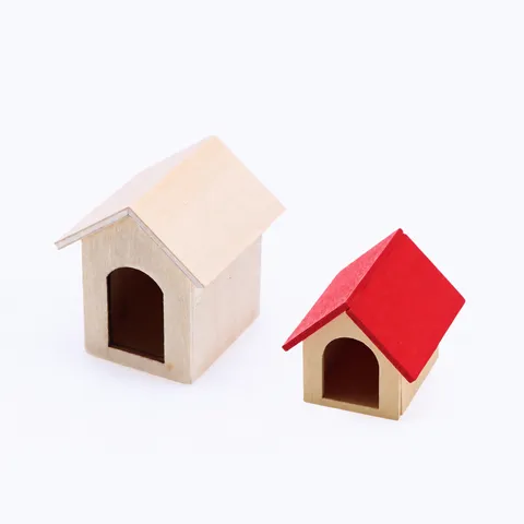 Miniature Wooden Dog House Dollhouse Miniature Furniture DIY Unfinished Wood Craft Model Home Desktop Decoration