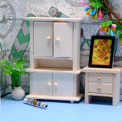 Dollhouse Miniature Wooden Wardrobe Vintage Miniature Bedroom Scene Furniture Accessory Doll House Storage Cabinet