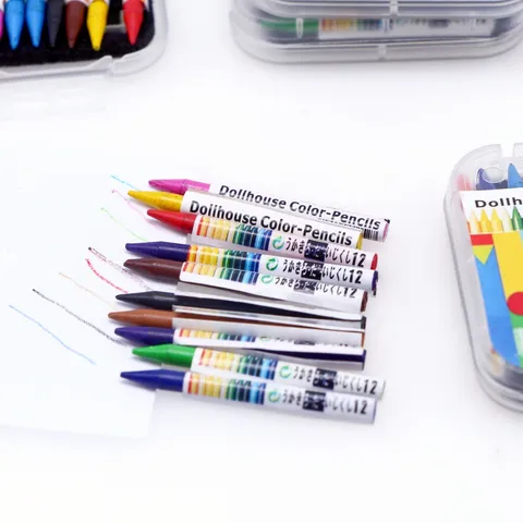 Lápices de Colores en Miniatura Casa de Muñecas Escena de Aprendizaje Fotografía Accesorio Modelo Plástico Colorido Juguete en Caja