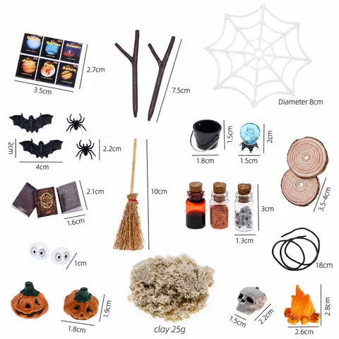 Miniatuur Halloween Poppenhuis Decor Set Pompoen Heksenbezem Hars Beeldje Rekwisieten Feest Micro Landschap Accessoires