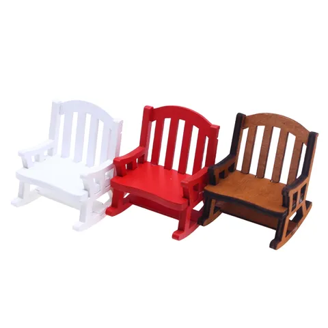 Mini Wooden Retro Rocking Chair Dollhouse Miniature Furniture Doll Chair Model Home Decor Craft Ornament Display Props