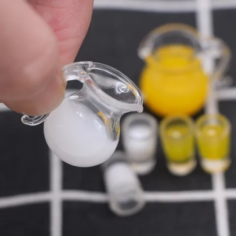 Dollhouse Miniature Glass Bottle Drink Milk Orange Juice Pretend Play Toy Simulation Food Kitchen Model Accessories