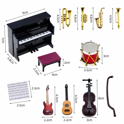 Dollhouse Miniature Classical Musical Instrument Models Set Simulation Piano Guitar Saxophone Photography Props Toy