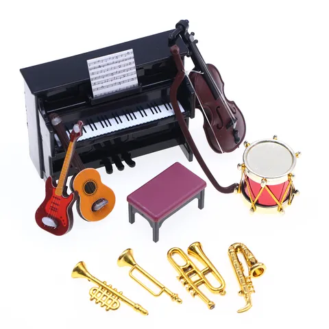 Dollhouse Miniature Classical Musical Instrument Models Set Simulation Piano Guitar Saxophone Photography Props Toy
