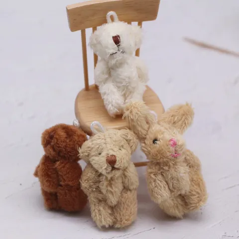 Mini Plush Bear Rabbit Miniature Dollhouse Decoration Figurine Cute Fluffy Animal Toy Micro Scene Prop