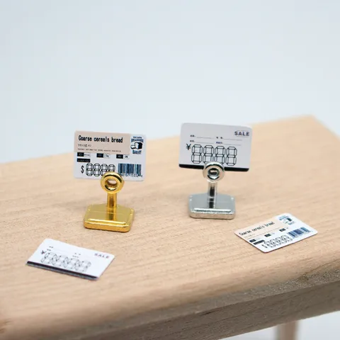 Dollhouse Miniature Metal Price Tag Display Stand Micro Bakery Dessert Shop Price Label Doll House Accessory Gold Silver