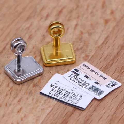 Dollhouse Miniature Metal Price Tag Display Stand Micro Bakery Dessert Shop Price Label Doll House Accessory Gold Silver