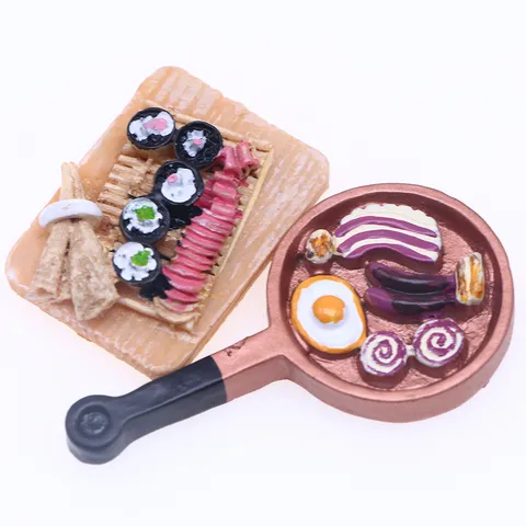 Miniature Resin Food Sushi And Egg Steak Dollhouse Kitchen Accessories Pretend Play Toy Food Model Miniature Collectibles