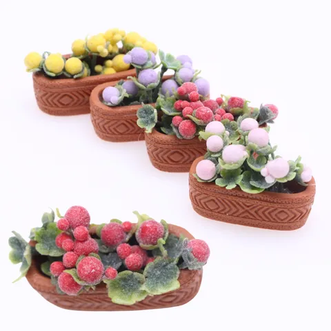 Dollhouse Miniature Potted Plant Simulation Greenery Flocked Berry Pot Micro Landscape Courtyard Decoration Home Prop