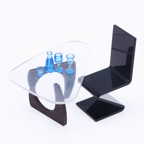 Puppenhaus Miniatur Acryl Tisch und Stuhl Set Wohnzimmer Szene Möbel Miniatur Weinglas Modelle Spielzeug